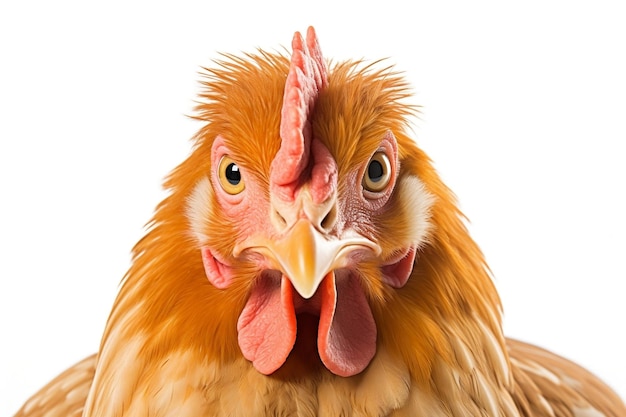 Chicken Face Shot Isolated on White Background Generative AI