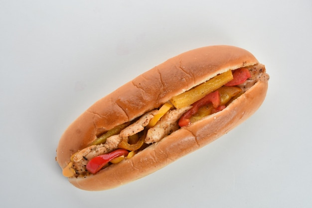 Chicken fajita sandwich isolated on a white background