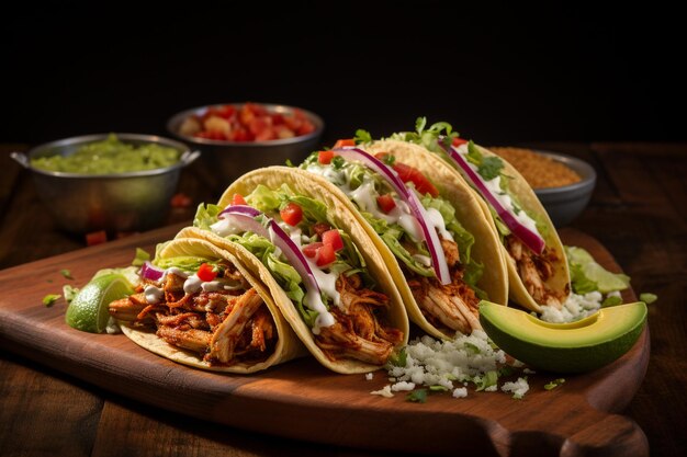 Chicken fajitas tacos mexican food guacamole chili