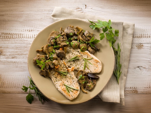 Chicken fillet with sauteed mushroom