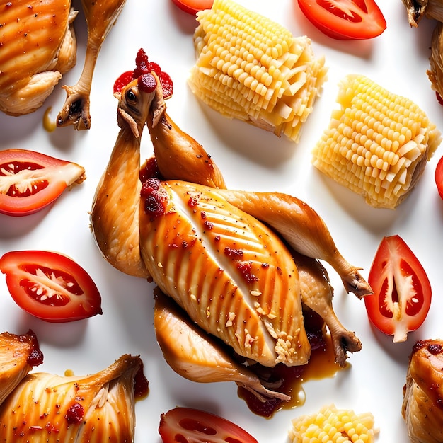 Chicken Food on White Background Arranged for Your Photography