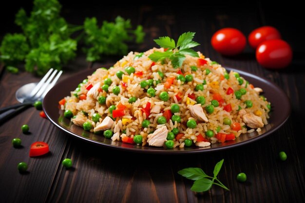 Photo chicken fried rice with a touch of sesame oil