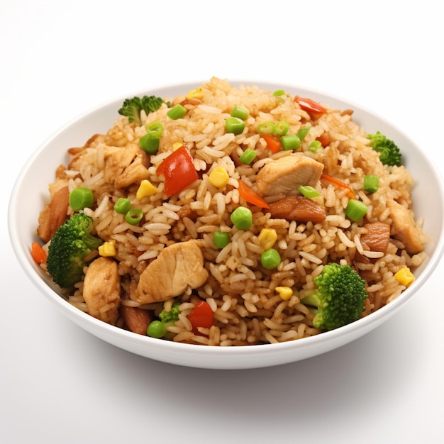 Chicken Fried Rice with white background high quali