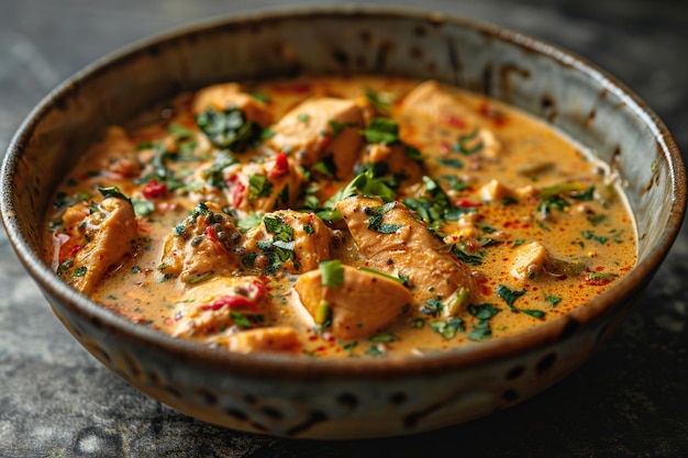 Chicken green curry in a bowl