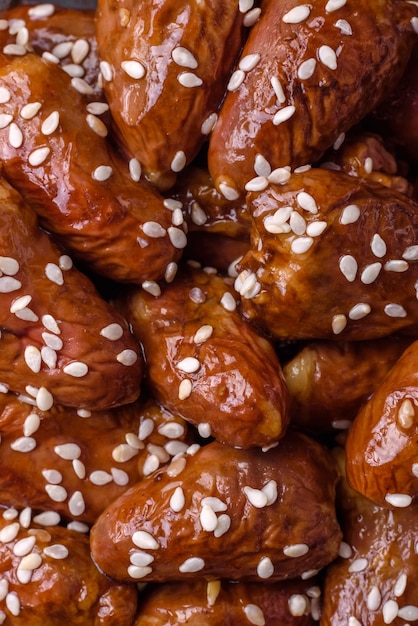 Chicken hearts fried in soy sauce with salt and spices in a plate