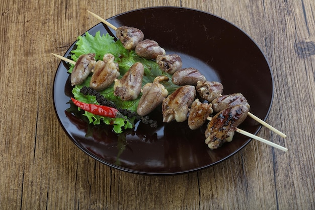 Chicken hearts skewer