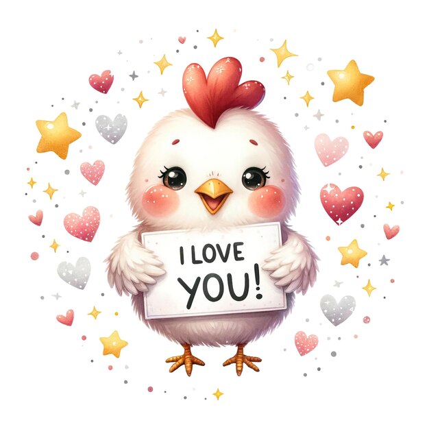 Photo a chicken holding a sign saying i love you