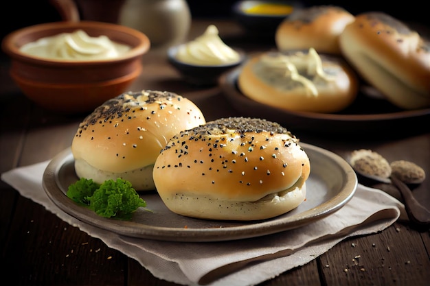 Chicken hot poppy seed buns with milk glaze