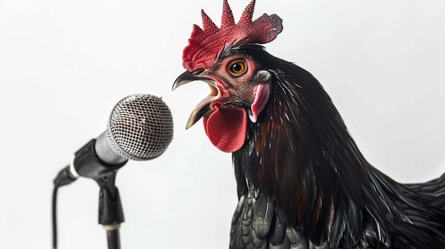 Photo a chicken is singing into a microphone and a microphone