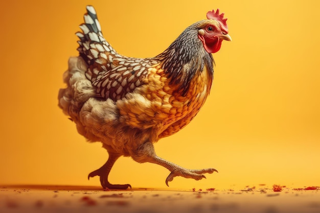 Chicken isolated on yellow background Created Generative AI