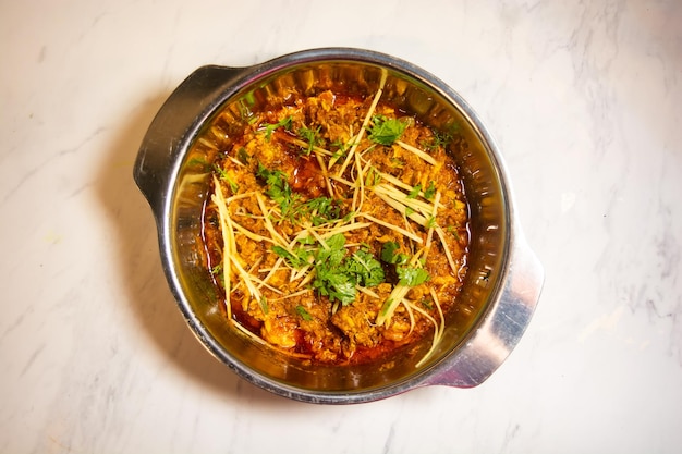 Chicken karahi indian spicy chicken reshmi masala isolated on background top view of pakistani chicken karai