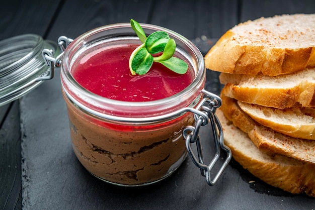 Chicken liver pate with berry jelly with croutons