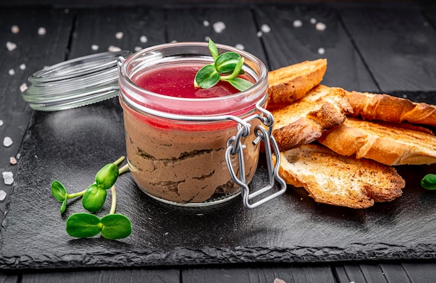 Chicken liver pate with berry jelly with croutons