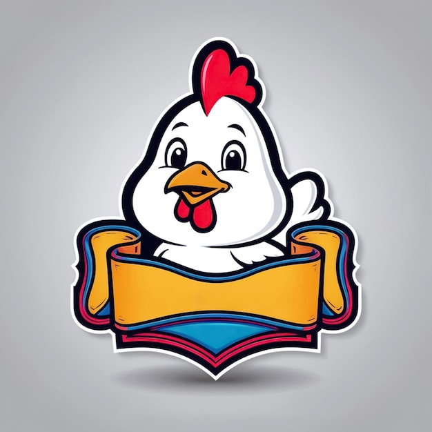 Photo chicken mascot happy rooster with colorful banner