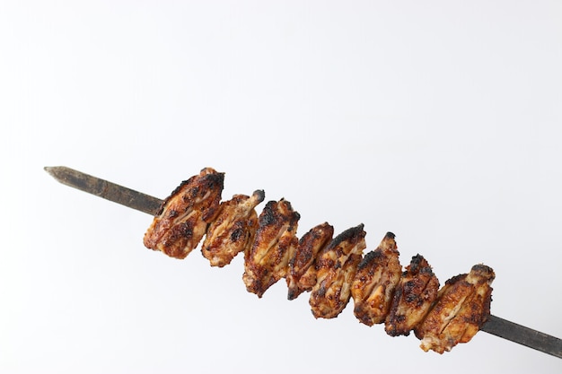 Photo chicken meat skewer on white background stock photos download