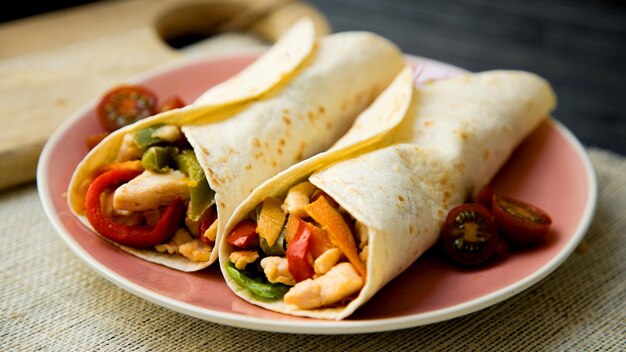 Chicken mexican fajitas with vegetables in a restaurant in Mejico City.