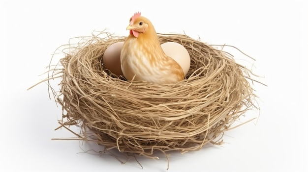 Chicken in nest with eggs