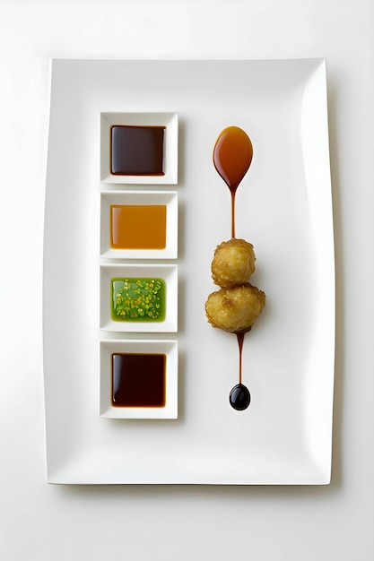 Chicken nuggets and sauces on the plate