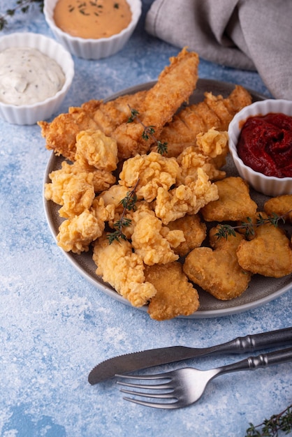 Chicken nuggets strips and bites