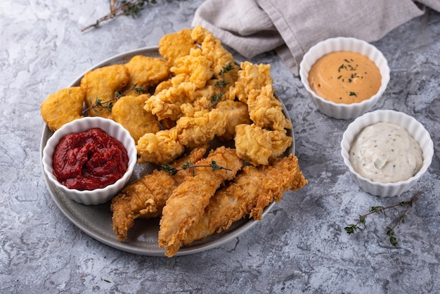 Chicken nuggets strips and bites