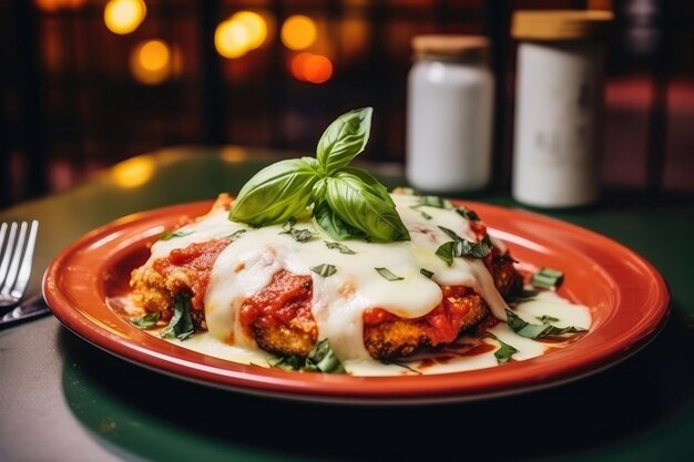 Chicken Parmesan On Plate In Retrostyle Cafe