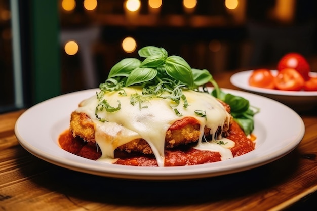 Chicken Parmesan On Plate In Retrostyle Cafe