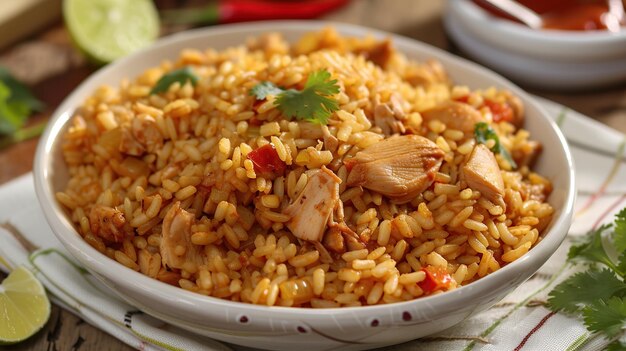 Chicken and Rice Dish with Cilantro Garnish