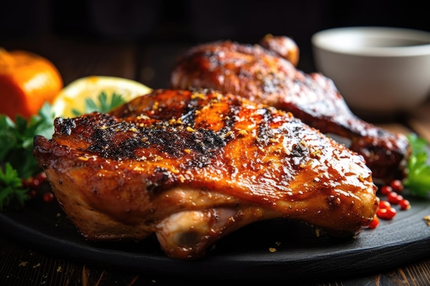 Chicken roast grilled on wood background