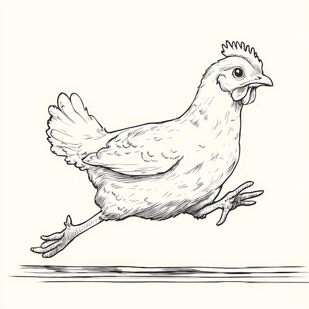 chicken running on white background sketch vector graphics monochrome illustration