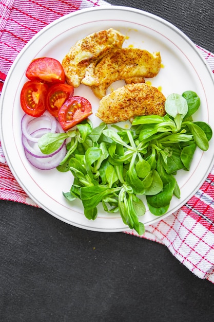 chicken salad vegetable, green lettuce leaves cuisine fresh healthy meal food snack diet