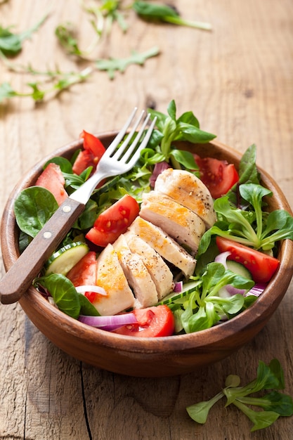 Chicken salad with tomatoes and cucumber