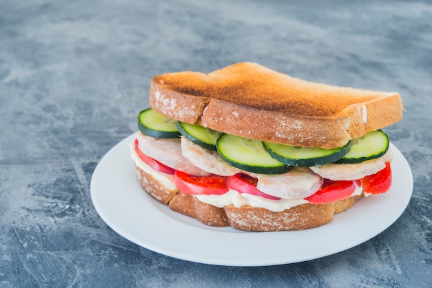 Chicken sandwich with tomato and cucumber