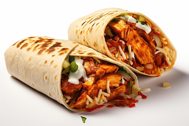 Chicken shawarma doner kebab burrito filling for isolated on white background