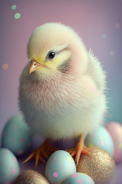 A chicken sits on a pile of eggs.