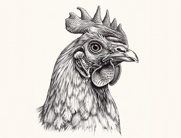 Chicken sketch Vintage retro print handdrawn illustration chicken high detail engraving technique detailed black and white ink drawing chicken portrait Side view profile Illustration