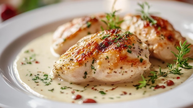 chicken slices mixed with fine herbs and bechamel cream sauce