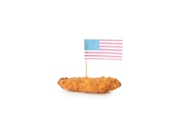 Photo chicken strip with american flag isolated on white background