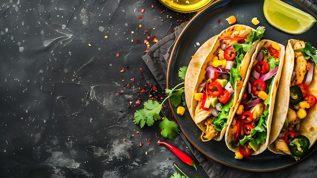 Chicken Tacos on Plate with Summer background