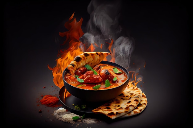 Chicken tikka masala spicy curry meat hot fresh food