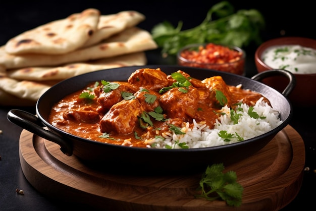 a chicken tikka masala with tender pieces of marinated chicken in a creamy and spiced tomato