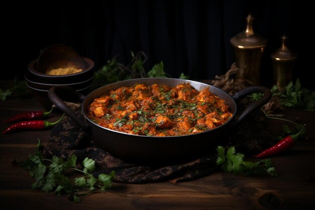 Photo chicken tikka masala with whole bay leaves and clove