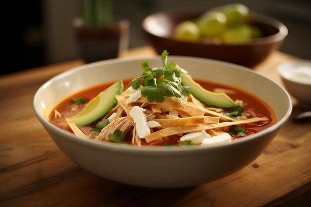 Chicken Tinga Tortilla Soup with Avocado and Tort