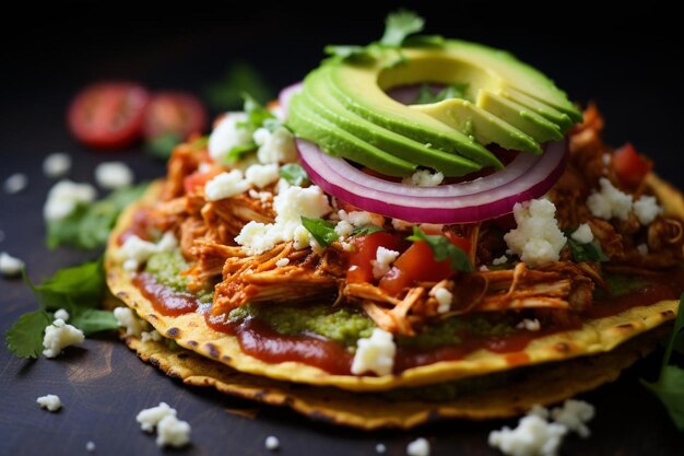 Photo chicken tinga tostadas traditional mexican tostadas food