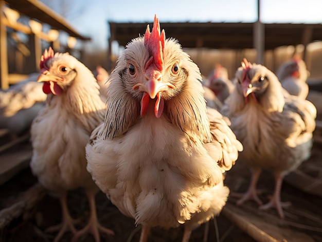 Chicken walk in the chicken coop closeup Generative AI