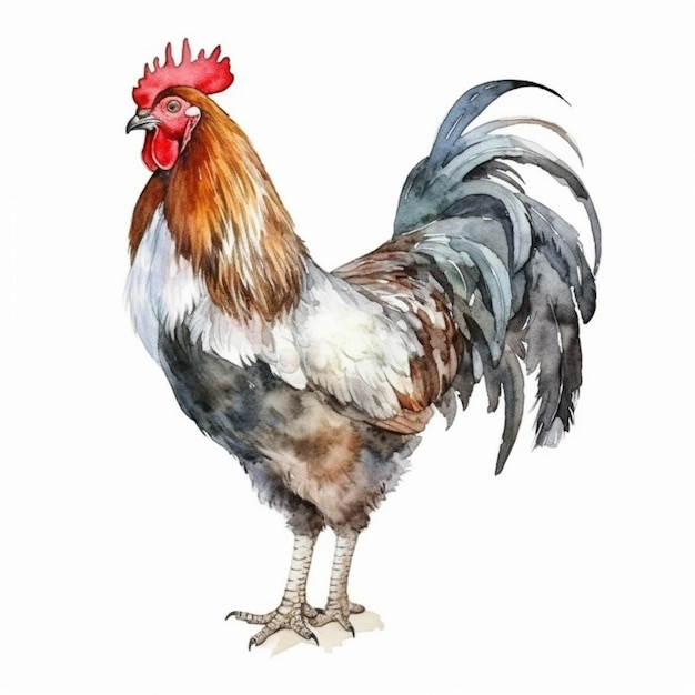 The chicken watercolor painting isolated on white background.