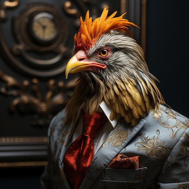 A Chicken wearing clothes like a Boss Art by Generative AI