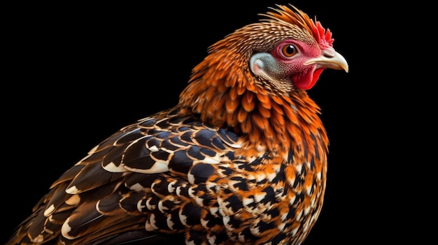 A chicken with a black background