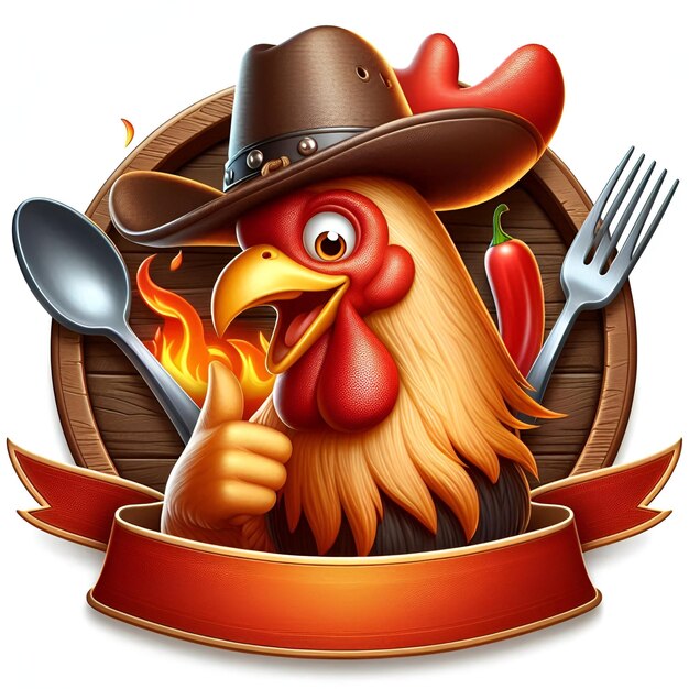 Photo a chicken with a cowboy hat on it and a spoon and spoon