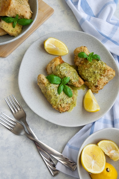 Chicken with fresh basil homemade pesto