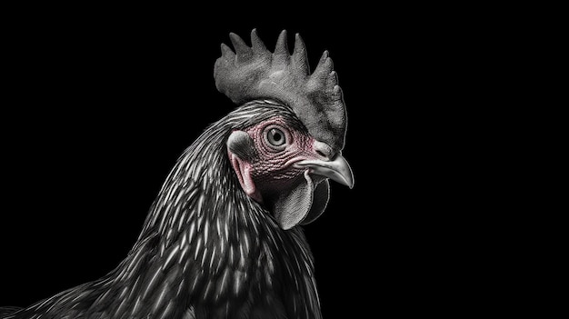 a chicken with a large head is shown in black